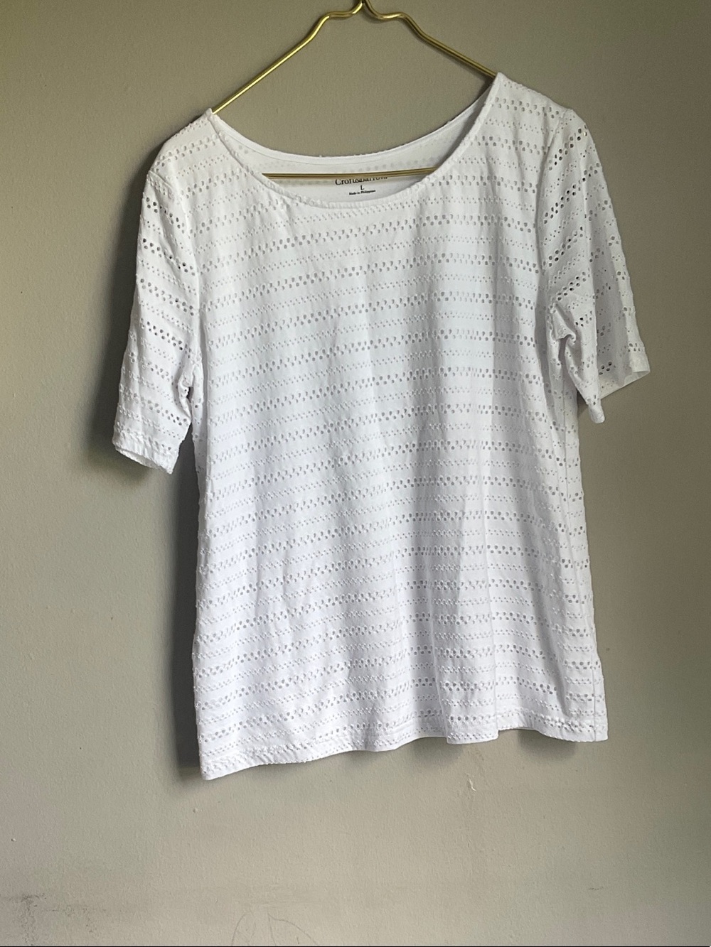 croft & barrow White Eyelet Short Sleeve Tee